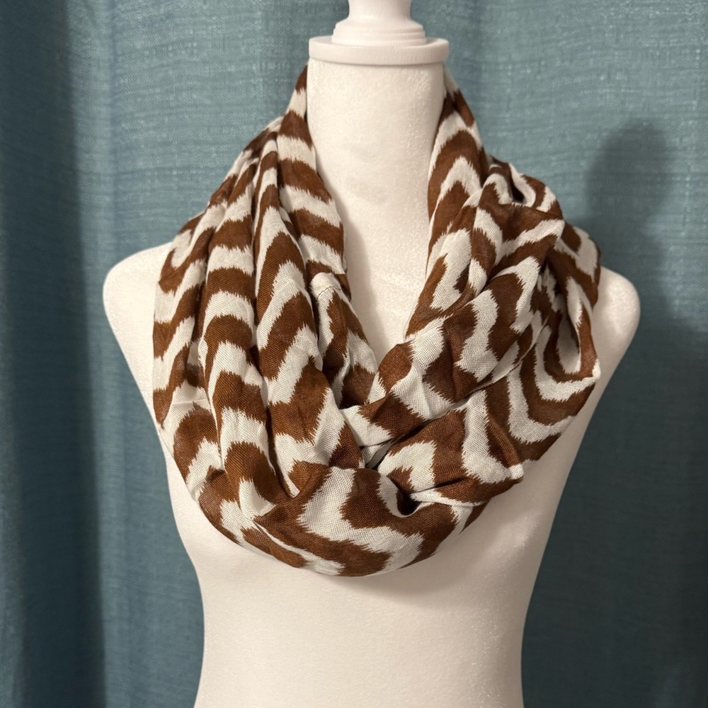 Brown and White Chevron Lightweight and Soft Infinity Scarf